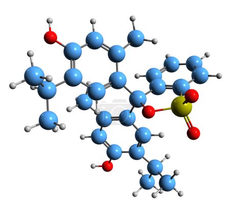 Foto de Imagen 3D de la fórmula esquelética azul timol - estructura química molecular de la timolsulfoneftaleína aislada sobre fondo blanco - Imagen libre de derechos