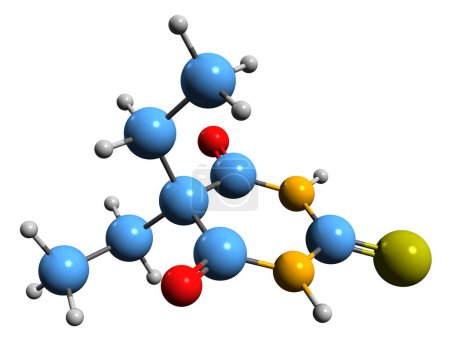 Téléchargez les photos : Image 3D de la formule squelettique du thiobarbital - structure chimique moléculaire du dérivé barbiturique isolé sur fond blanc - en image libre de droit