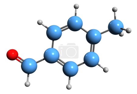 Foto de Imagen 3D de la fórmula esquelética de 4-metilbenzaldehído - estructura química molecular del aldehído aromático p-tolualdehído aislado sobre fondo blanco - Imagen libre de derechos