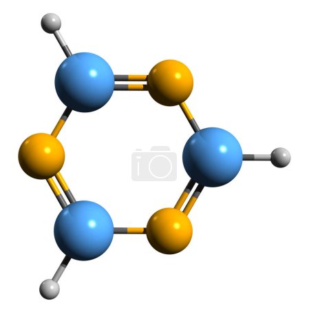 Foto de Imagen 3D de la fórmula esquelética de triazina - estructura química molecular de heterociclo aislado sobre fondo blanco - Imagen libre de derechos