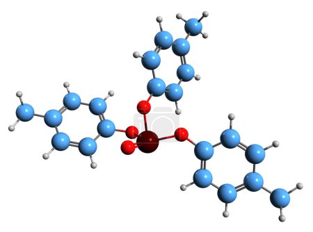 Téléchargez les photos : Image 3D de la formule squelettique de Tricresyl phosphate - structure chimique moléculaire du TOCP ignifuge isolé sur fond blanc - en image libre de droit