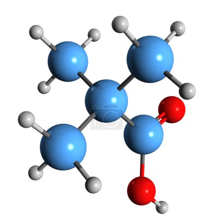 Téléchargez les photos : Image 3D de la formule squelettique de l'acide pivalique - structure chimique moléculaire de l'acide néopentanoïque isolé sur fond blanc - en image libre de droit