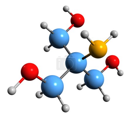 Téléchargez les photos : Image 3D de la formule squelettique tampon Tris - structure chimique moléculaire de la trisamine isolée sur fond blanc - en image libre de droit