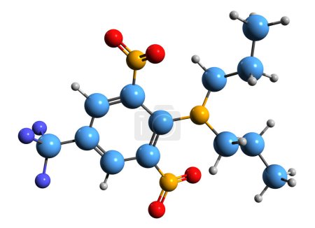 Téléchargez les photos : Image 3D de la formule squelettique de la trifluraline - structure chimique moléculaire de l'herbicide de préémergence isolé sur fond blanc - en image libre de droit