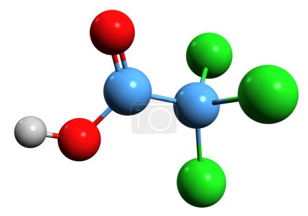 Téléchargez les photos : Image 3D de la formule squelettique de l'acide trichloroacétique - structure chimique moléculaire de l'acide trichloroéthanoïque isolé sur fond blanc - en image libre de droit