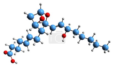 Téléchargez les photos : Image 3D de la formule squelettique du thromboxane A2 - structure chimique moléculaire de l'eicosanoïde isolé sur fond blanc - en image libre de droit
