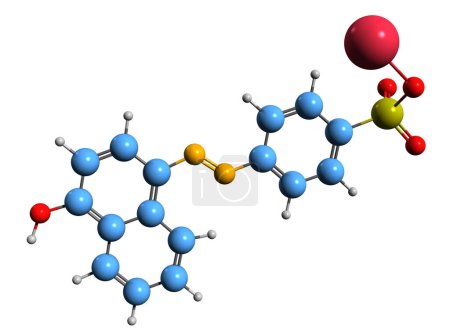 Téléchargez les photos : Image 3D de la formule squelettique Tropaeolin OOO1 - structure chimique moléculaire d'Acid Orange 20 isolée sur fond blanc - en image libre de droit