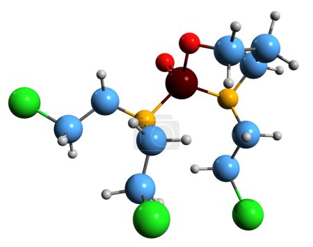 Foto de Imagen 3D de la fórmula esquelética de la trofosfamida - estructura química molecular del agente alquilante de mostaza de nitrógeno aislado sobre fondo blanco - Imagen libre de derechos