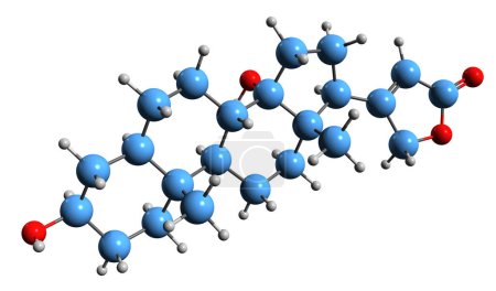 Téléchargez les photos : Image 3D de la formule squelettique d'Uzarigenin - structure chimique moléculaire du cardénolide isolé sur fond blanc - en image libre de droit