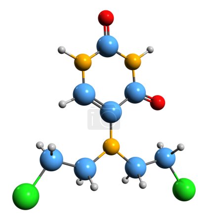 Photo for 3D image of Uramustine skeletal formula - molecular chemical structure of uracil mustard isolated on white background - Royalty Free Image
