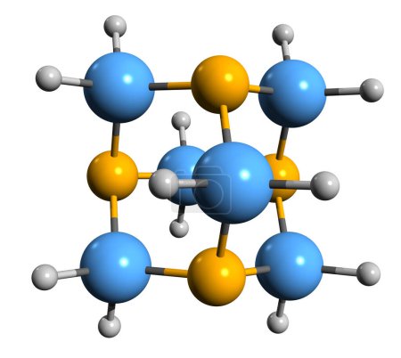 Foto de Imagen 3D de la fórmula esquelética de Hexamethylenetetramine - estructura química molecular de Hexamine aislada sobre fondo blanco - Imagen libre de derechos