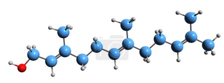 Foto de Imagen 3D de la fórmula esquelética de Farnesol - estructura química molecular del sesquiterpeno aislado sobre fondo blanco - Imagen libre de derechos