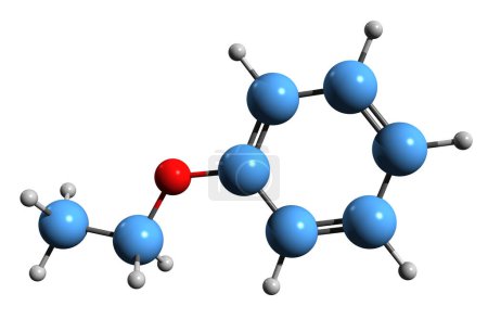 Téléchargez les photos : Image 3D de la formule squelettique de l'éther éthylique phénylique - structure chimique moléculaire de l'éthoxybenzène isolé sur fond blanc - en image libre de droit
