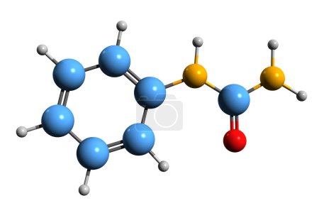 Foto de Imagen 3D de la fórmula esquelética de la fenilurea - estructura química molecular de la fenilcarbamida aislada sobre fondo blanco - Imagen libre de derechos