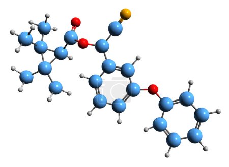 Foto de Imagen 3D de la fórmula esquelética de Fenpropathrin - estructura química molecular del insecticida piretroide aislado sobre fondo blanco - Imagen libre de derechos