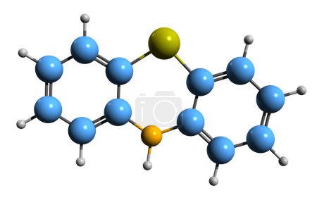 Foto de Imagen 3D de la fórmula esquelética de fenotiazina - estructura química molecular de la tiodifenilamina aislada sobre fondo blanco - Imagen libre de derechos