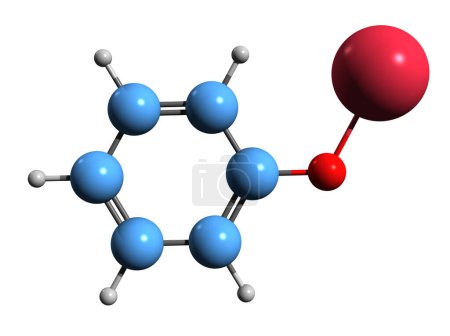 Foto de Imagen 3D de la fórmula esquelética de fenóxido de sodio - estructura química molecular del fenolato de sodio aislado sobre fondo blanco - Imagen libre de derechos