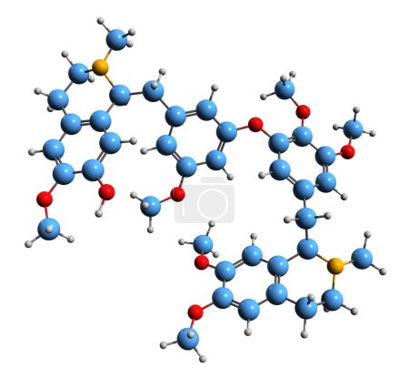Foto de Imagen 3D de la fórmula esquelética fetidina - estructura química molecular del alcaloide bisbencilisoquinolina aislado sobre fondo blanco - Imagen libre de derechos