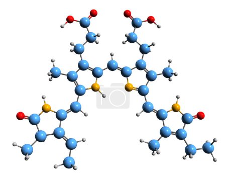 Téléchargez les photos : Image 3D de la formule squelettique de la phycoviolobiline - structure chimique moléculaire du pigment végétal isolé sur fond blanc - en image libre de droit