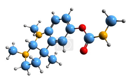 Foto de Imagen 3D de la fórmula esquelética de Physostigmine - estructura química molecular de alcaloide parasimpaticomimético altamente tóxico aislado sobre fondo blanco - Imagen libre de derechos