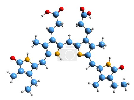 Téléchargez les photos : Image 3D de la formule squelettique de la phycourobiline - structure chimique moléculaire du pigment végétal isolé sur fond blanc - en image libre de droit