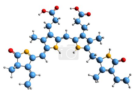 Téléchargez les photos : Image 3D de la formule squelettique de Phycoerythrobilin - structure chimique moléculaire du pigment photosynthétique isolé sur fond blanc - en image libre de droit