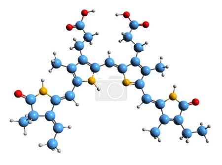Téléchargez les photos : Image 3D de la formule squelettique de la phycocyanobiline - structure chimique moléculaire de la phycobiline bleue isolée sur fond blanc - en image libre de droit