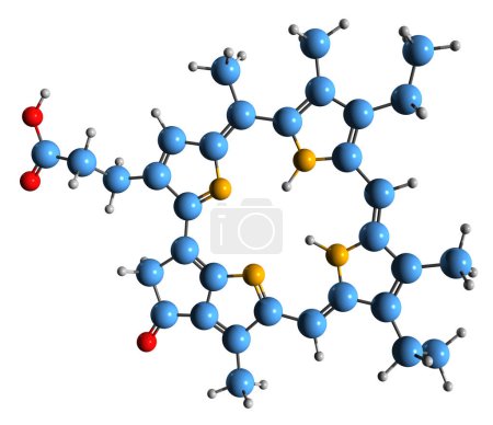 Téléchargez les photos : Image 3D de la formule squelettique de Phytoporphyrine - structure chimique moléculaire de Phylloérythrine isolée sur fond blanc - en image libre de droit