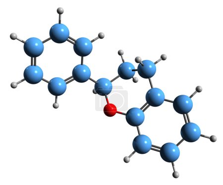 Foto de Imagen 3D de la fórmula esquelética de Flavan - estructura química molecular del derivado de benzopirano aislado sobre fondo blanco - Imagen libre de derechos