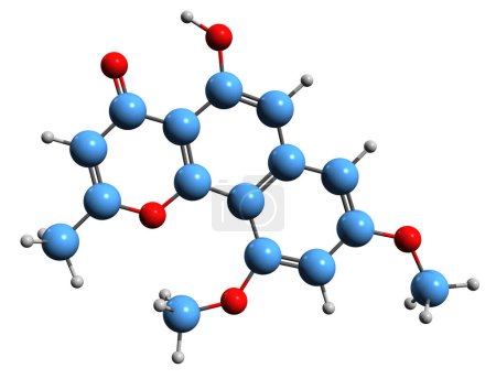Téléchargez les photos : Image 3D de la formule squelettique Flavasperone - structure chimique moléculaire d'Asperxanthon isolé sur fond blanc - en image libre de droit