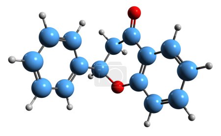 Téléchargez les photos : Image 3D de la formule squelettique Flavanone structure chimique moléculaire de phytochimique isolé sur fond blanc - en image libre de droit
