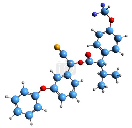 Foto de Imagen 3D de Flucythrinate skeletal formula - estructura química molecular de insecticida piretroide y acaricida aislado sobre fondo blanco - Imagen libre de derechos