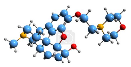 Téléchargez les photos : Image 3D de la formule squelettique de la Pholcodine - structure chimique moléculaire du suppresseur de toux opioïde isolé sur fond blanc - en image libre de droit