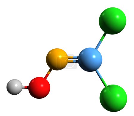 Photo for 3D image of Phosgene oxime skeletal formula - molecular chemical structure of dichloroformaldoxime isolated on white background - Royalty Free Image