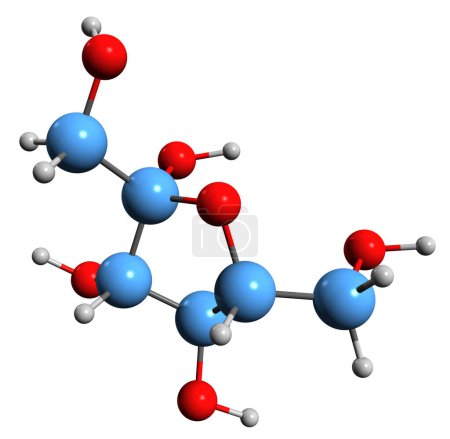 Téléchargez les photos : Image 3D de la formule squelettique du fructose - structure chimique moléculaire du sucre de fruits isolé sur fond blanc - en image libre de droit