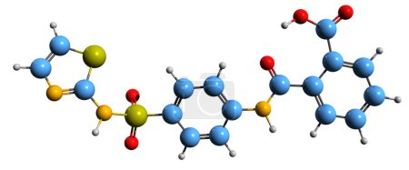 Téléchargez les photos : Image 3D de la formule squelettique Phthalylsulfathiazole - structure chimique moléculaire de la sulfathalidine isolée sur fond blanc - en image libre de droit