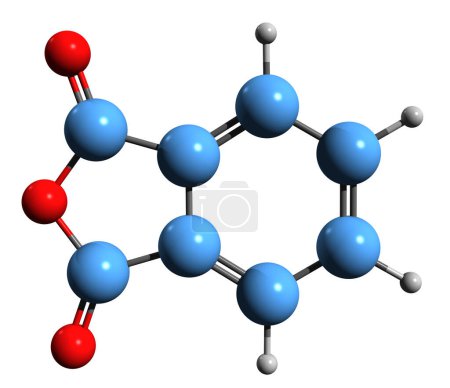 Téléchargez les photos : Image 3D de la formule squelettique de l'anhydride phtalique - structure chimique moléculaire de la dione isobenzofurane isolée sur fond blanc - en image libre de droit
