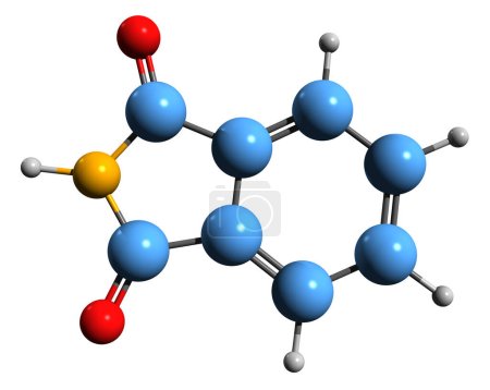 Téléchargez les photos : Image 3D de la formule squelettique du phtalimide - structure chimique moléculaire de la dioxoisoindoline isolée sur fond blanc - en image libre de droit