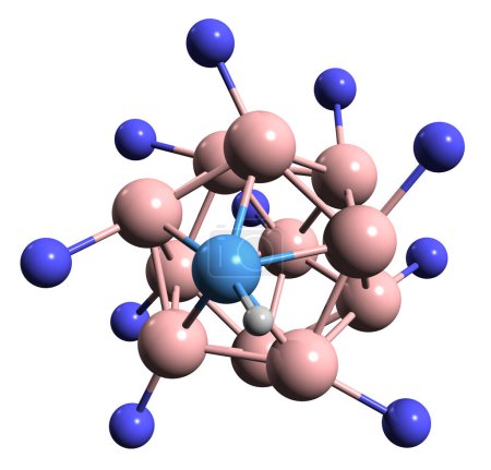 Téléchargez les photos : Image 3D de la formule squelettique de l'acide carborane fluoré - structure chimique moléculaire du composé organobore isolé sur fond blanc - en image libre de droit