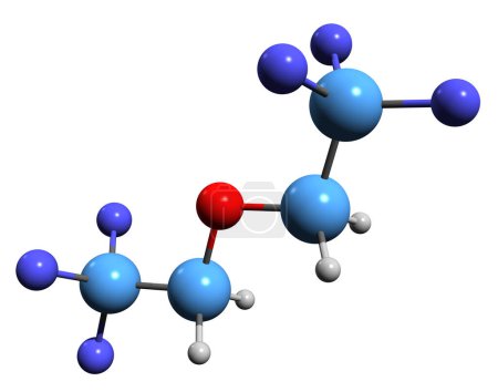 Téléchargez les photos : Image 3D de la formule squelettique Flurothyl - structure chimique moléculaire de l'éther hexafluorodiéthylique isolé sur fond blanc - en image libre de droit