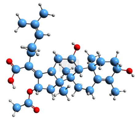 Foto de Imagen 3D de la fórmula esquelética de ácido fusídico: estructura química molecular del fusidato de sodio aislado sobre fondo blanco - Imagen libre de derechos