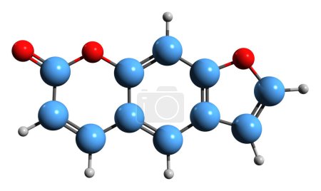 Photo for 3D image of Psoralen skeletal formula - molecular chemical structure of furanocoumarin isolated on white background - Royalty Free Image