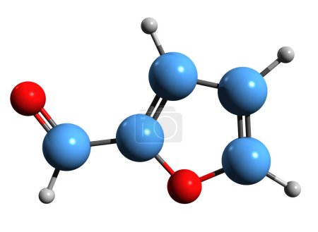 Foto de Imagen 3D de la fórmula esquelética Furfural - estructura química molecular del Furan-2-carbaldehído aislado sobre fondo blanco - Imagen libre de derechos