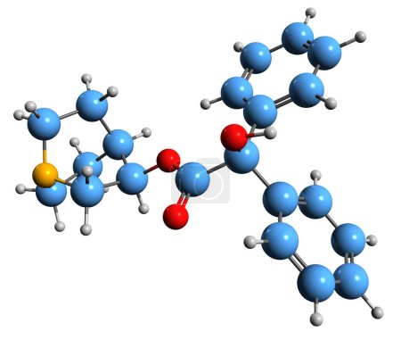 Foto de Imagen 3D de la fórmula esquelética de bencilato de 3-quinuclidinilo - estructura química molecular del agente incapacitante aislado sobre fondo blanco - Imagen libre de derechos