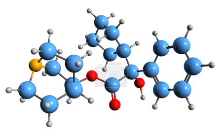 Foto de Imagen 3D de la fórmula esquelética de fenilciclopentilglicolato de 3-quinuclidinilo - estructura química molecular del delirante anticolinérgico EA-3167 aislado sobre fondo blanco - Imagen libre de derechos