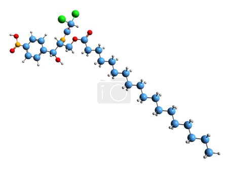Téléchargez les photos : Image 3D de la formule squelettique du stéarate de chloramphénicol - structure chimique moléculaire de l'Eusynthomycine isolée sur fond blanc - en image libre de droit