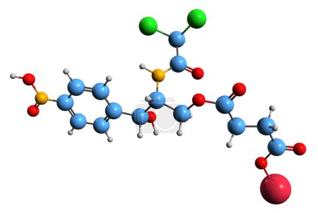 Foto de Imagen 3D de la fórmula esquelética succinato sódico de cloranfenicol - estructura química molecular de antibiótico de amplio espectro aislado sobre fondo blanco - Imagen libre de derechos