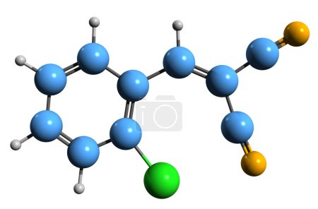 Foto de Imagen 3D de la fórmula esquelética de gas CS - estructura química molecular del 2-clorobencalmalonitrilo aislado sobre fondo blanco - Imagen libre de derechos