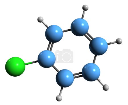 Téléchargez les photos : Image 3D de la formule squelettique du chlorobenzène - structure chimique moléculaire du monochlorobenzène isolé sur fond blanc - en image libre de droit