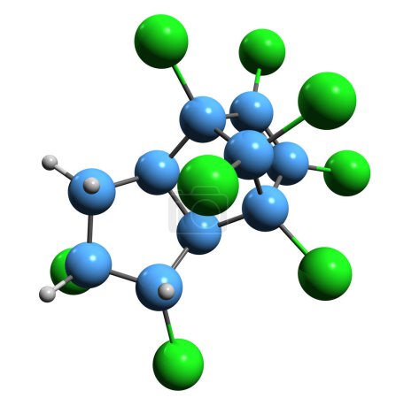 Téléchargez les photos : Image 3D de la formule squelettique de Chlordane - structure chimique moléculaire du composé organochloré isolé sur fond blanc - en image libre de droit